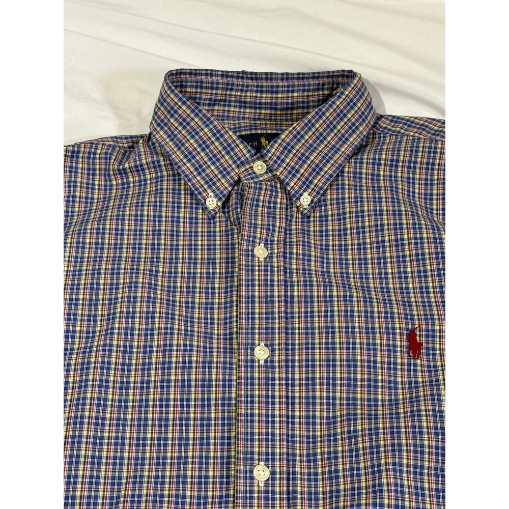 Ralph Lauren Button Down Shirt‎ Mens Large Blue Yellow Plaid Long Sleeve